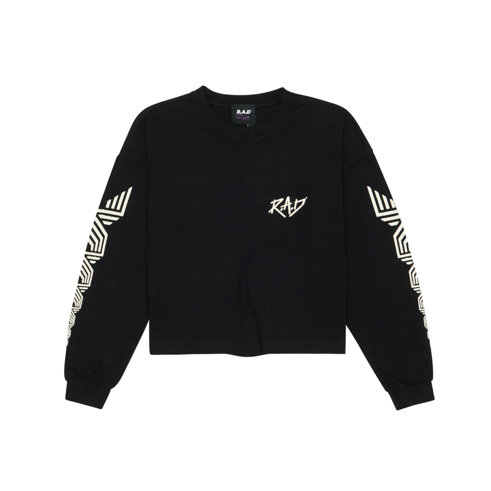 LONG SLEEVE GLOBE CROP TEE BLACK - Image 2